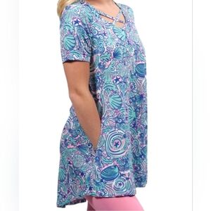 Simply Southern Pink and Blue SWIRLY Top Seashells Beach Small